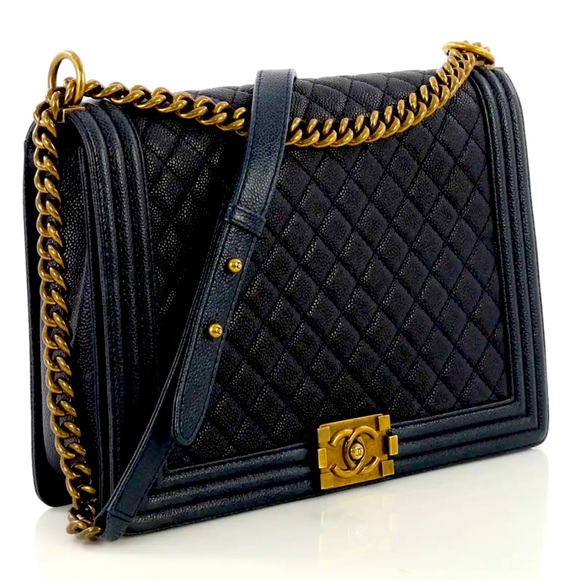 New!! VERY RARE! CHANEL BOY JUMBO Large Flap Messenger Shoulder Bag Black CAVIAR - Picture 8 of 17